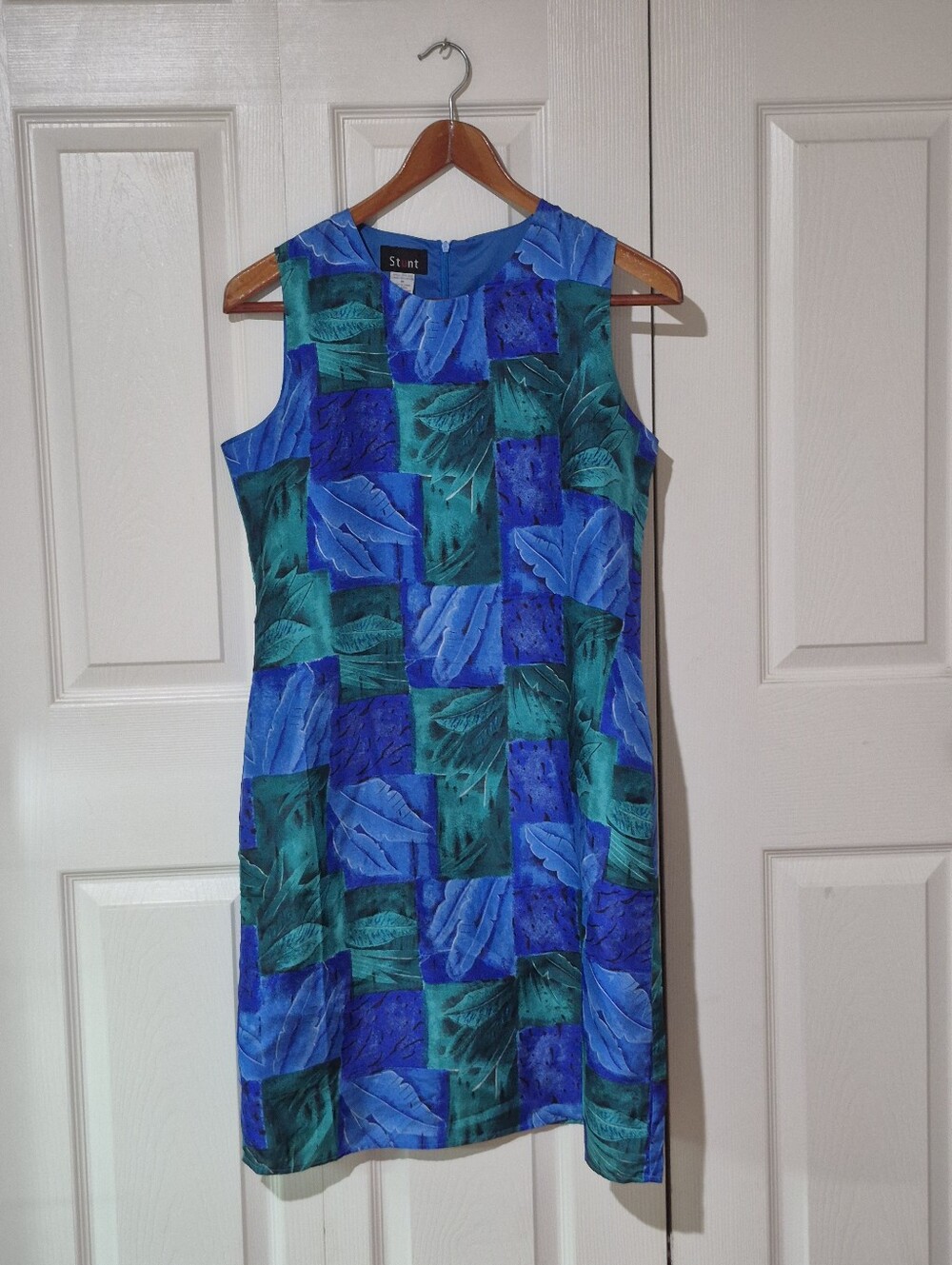 Vintage Silk size M STUNT Blue And Green Sheath Dress